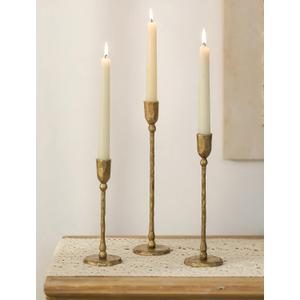 NUPTIO Iron Taper Candle Holders: Antique Brass Candlestick Holder for Thanksgiving Christmas Party - Set of 3 Tall Gold Candles Stick Decor for Fireplace Table Centerpiece