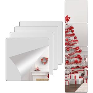 Unbreakable Acylic Small Mirror Tiles for Kids, (4-Pcs 12x12 Inch) Plastic Mirrors for Wall, Stick on Mirrors for Wall Decor, Shatterproof Mirror for Kids Bedroom