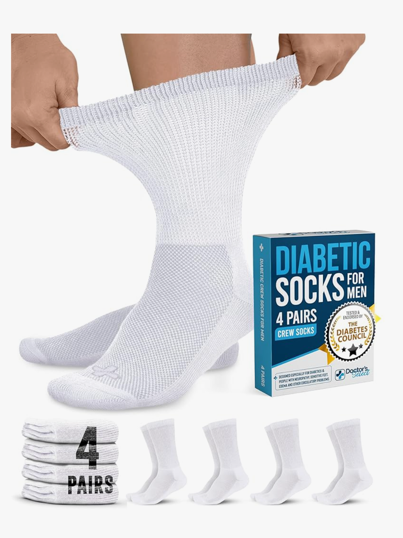 Doctor's Select Diabetic Socks for Men - 4 Pairs Crew Diabetic Neuropathy Socks for Men | Diabetic Socks for Men 9-12
