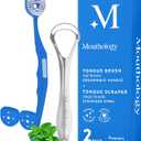 Mouthology Tongue Brush & Tongue Scraper (Combo Pack), Reduce Bad Breath & Improve Oral Hygiene, Tongue Scraper Brush for Adults Ergonomic Handle & Protective Cap, Tongue Cleaner