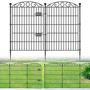 12 Panel Garden Fence with Gate - 36in H x 25.2ft L, No Dig Rustproof Metal Tall Animal Barrier for Dogs Rabbits, Decorative Outdoor Border for Yard, Patio, and Flower Beds
