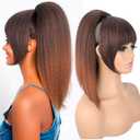 Ponytail Extension with Bangs for Black Women Yaki Straight Drawstring Ponytail with Bangs for Women Synthetic Hairpieces 16 inch Clip in Ponytail Extension for Daily Use(T30)