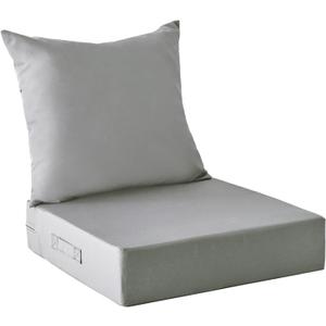 Outdoor Cushions for Patio Furniture,Outdoor Seat Cushion Set 24" x 24" x 4",Water-Resistant & Fade Resistant Outdoor Chair Cushions,Deep Patio Chair Cushion with Removable Cover,Light Grey (24*24+4/24*20", Light Grey)