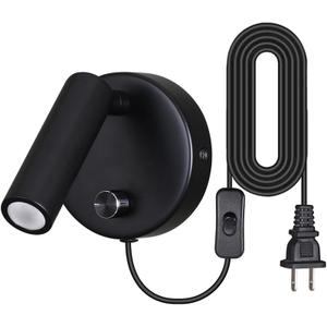 Surface Wall Mounted Reading Light Sconces Lamp Physical Knob Dimmer Switch LED 5W Warm White 3000K (Black Plug Cord)