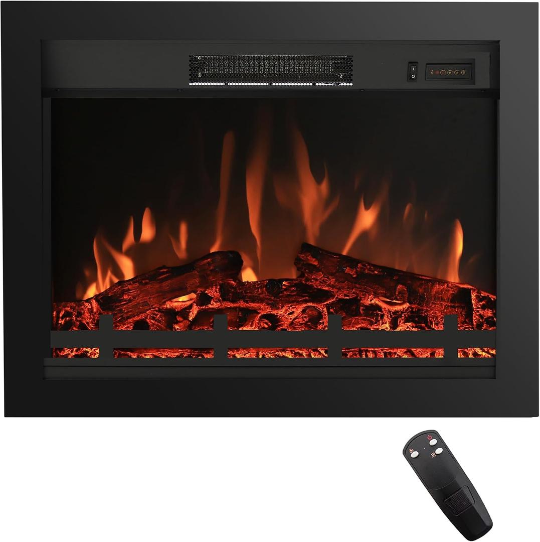 27 inches Width Electric Fireplace Insert with 4 Flames Brightness & 750/1500W, Remote, Overheat Protection, No Glass Face, 27“W21"H