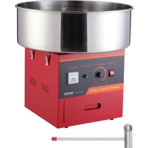 VEVOR Electric Cotton Candy Machine, 1000W Candy Floss Maker, Commercial Cotton Candy Machine with Stainless Steel Bowl, Sugar Scoop, and Drawer, Perfect for Home Kids Birthday, Family Party, Red
