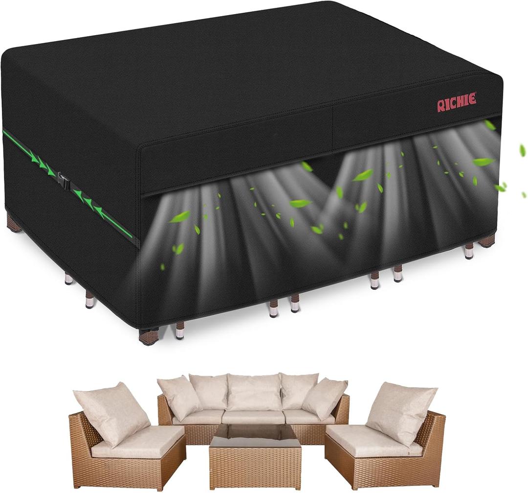 Patio Furniture Cover Waterproof Rectangular with Air Vents, 600D Oxford Fabric Garden Table Cover , Outdoor Garden Furniture Set Size 108"L x 82"W x 28"H