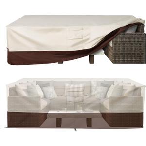 Vailge Waterproof Patio Furniture Set Cover with Padded Handles, Patio/Outdoor Table Cover, Patio/Outdoor Dining Rectangular Table Chairs Cover Small,Beige & Brown (Rectangular 90"(L)x64"(W)x28"(H))