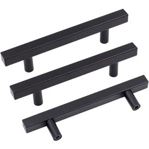 goldenwarm 5Pack Matte Black Cabinet Handles 4in Dresser Drawer Pulls Black Kitchen Hardware - LSJ22BK102 Flat Square Handles for Bathroom and Bedroom, 4 Inch(102mm) Hole Centers