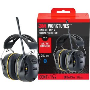 3M WorkTunes Connect + AM/FM Wireless Hearing Protector with Bluetooth Technology, Bluetooth Hearing Protection with a 26 dB Noise Reduction Rating, Standard