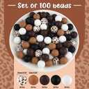 ASTARON 100 Pcs 15mm Silicone Beads for Keychain Making, Cow Brown White Round Beads Bulk for Bracelets Crafts Beadable Pens Decorations Jewelry Making Supplies (black, dark brown, light brown, white,cow skin pattern)