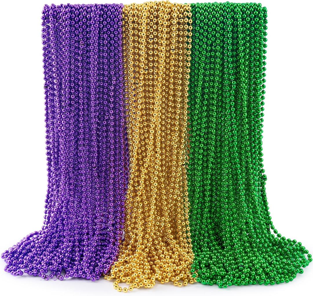 JOYIN 72 Pcs Mardi Gras Gold Green Purple Bead Necklaces, Multi Metallic Colors Necklace Set for Mardi Gras Party Favors Supplies, St. Patricks Day Costume Accessories Decorations