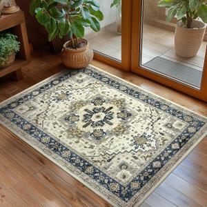 Small Rugs Door Mat 2x3 - Washable Entry Area Rugs Entrance Floor Carpet Non-Slip Door Mat Thin Rug Low-Pile Doormat for Bedroom Kitchen (Blue/Gray)