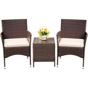 Devoko Patio Porch Furniture Sets 3 Pieces PE Rattan Wicker Chairs with Table Outdoor Garden Furniture Sets (Brown/Beige)