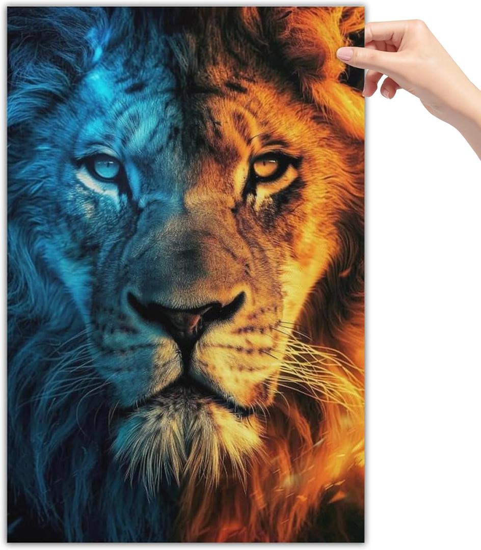 Blue And Orange African Lion Portrait Animal Poster Canvas Wall Art Posters & Prints Paintings Wall Decor for Bedroom Living Room Decor for Mens Women Framed Unframed 12x18 Inch (30x45cm)