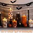 Burnt Orange Halloween Flameless Pillar Candles with Remote, Ghost LED Wax Candles Battery Operated Set of 3