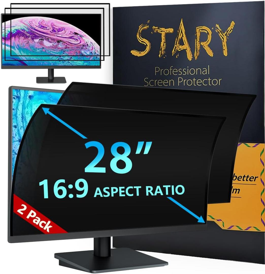 2Pack2023 Upgrade28 Inch 16:9 Computer Privacy Screen Filter for Monitor - Privacy Shield and Anti-Glare-Blue Light Protector