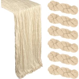 6 Pack Beige Cheesecloth Table Runner 10Ft Easter Spring Gauze Cheese Cloth Table Runner 35x120 Inch Boho Sheer Rustic Fabric for Party Decor Baby Shower Wedding Holiday Decorations