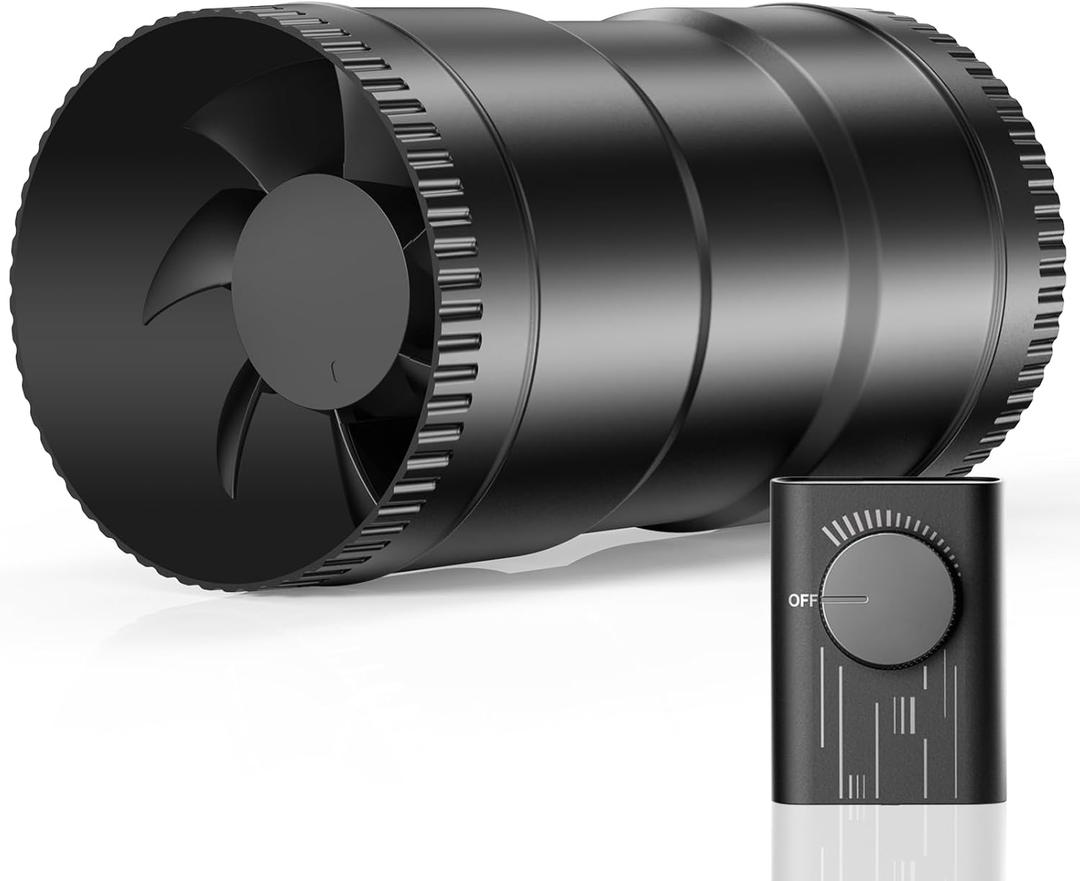 Hon & Guan 4 Inch Inline Duct Fan with Upgrade Controller - 130 CFM Airflow with 6W Ultra-Low Power and Low Noise