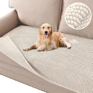 H.VERSAILTEX Plush Chenille Dog Bed Cover Thick Soft Sofa Covers Loveseat Cover for 2 Cushion Couch Anti Slip Couch Cover Furniture Protector for Dog, Pet, Cat (35" x 62", Ivory)