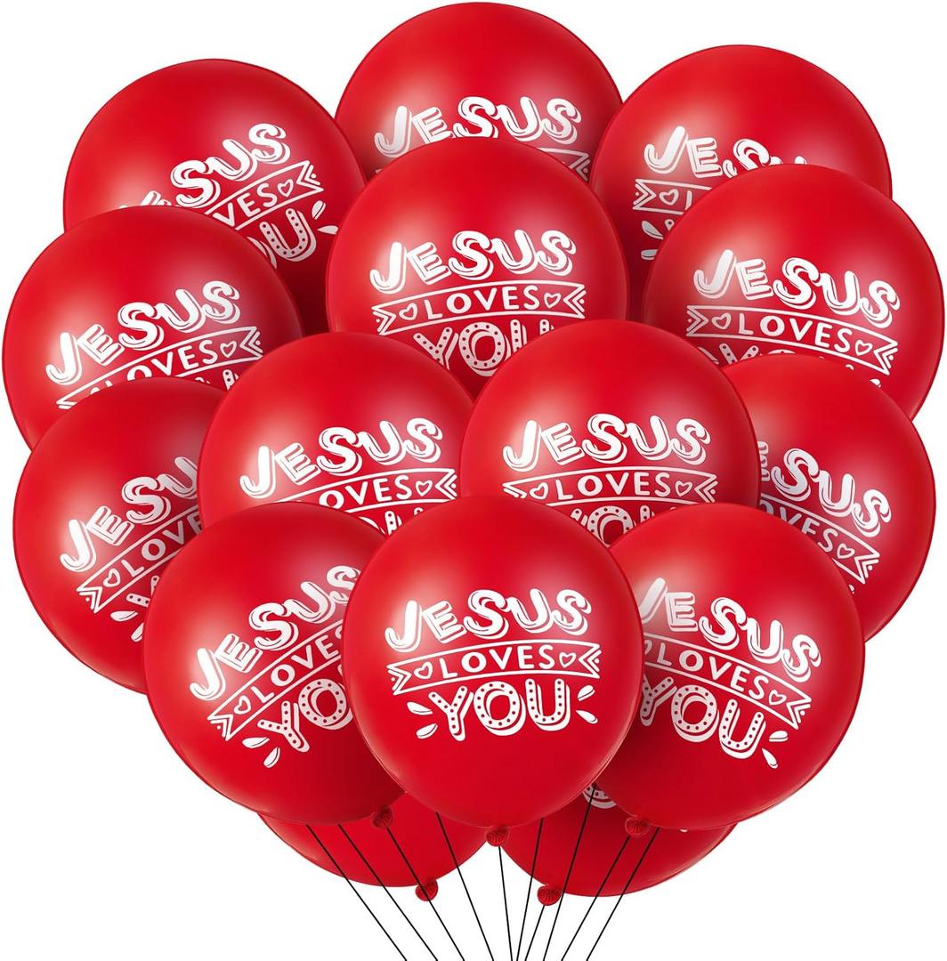 Gejoy Jesus Loves You Balloon 12 Inch Latex Christian Religious Jesus Balloon Party Decor for He Is Risen Party Decor Favor Cross Church Event Birthday Sunday Supplies(Red,60 Pcs)