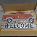 Morning View Red Pickup Truck Yard Stakes Welcome Sign Metal Garden Stake Interchangeable Christmas Tree Fall Pumpkin Outdoor Seasonal Yard Art for Lawn Xmas Winter Autumn Holiday 24 Inches