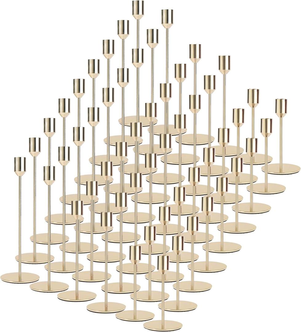 Gold Candlestick Holders Bulk, Taper Candle Holder for Candlesticks Gold Brass Vintage Candle Stick Candle Holder Decorative Candle Holders for Wedding Home Party Table Decor (Set of 54)
