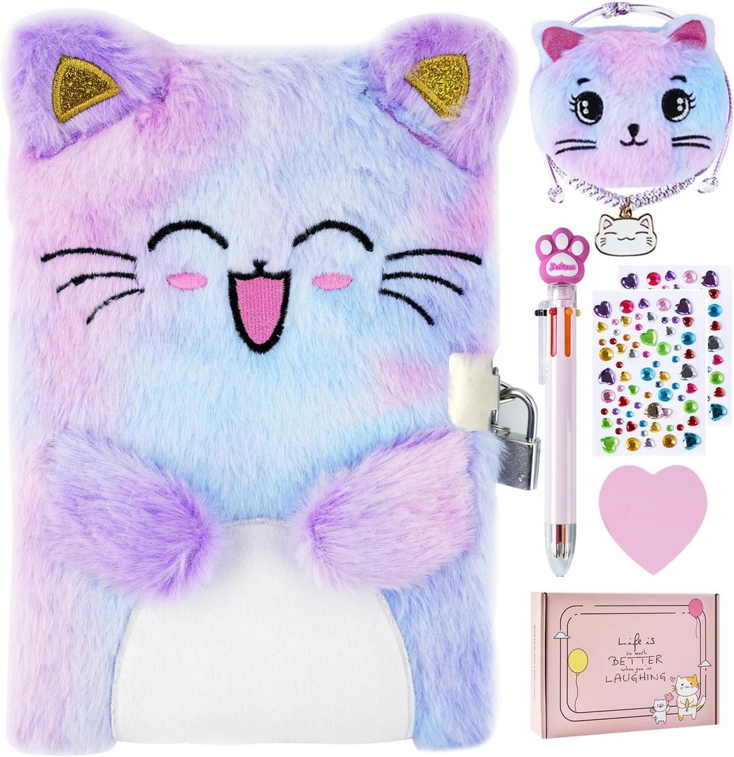 PJDRLLC Cat Diary with Lock, Gift for 6 7 8 Year Old Girl