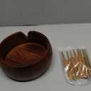 Wooden Yarn Bowl Holder, Craft Knitting Bowl with 8pcs Metal Crochet Hooks, 7.9''Large Yarn Holder Dispenser Yarn Storage Bowls, for Knitters & Crocheters (Brown 7.9 inch)