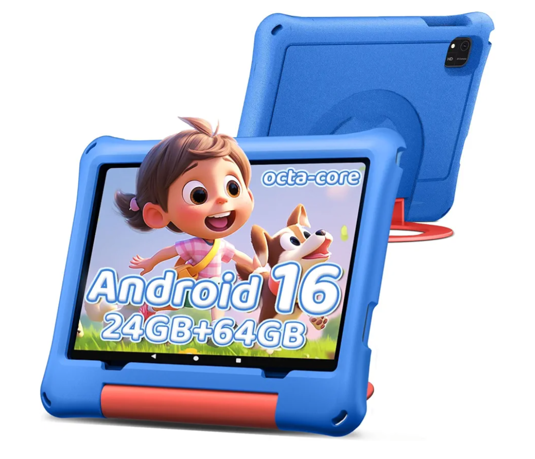 10 inch Kids Tablet, Android 16 Tablet for Kid, Octa-Core Processor, 24GB RAM, 64GB ROM 1TF Card Expandable for Toddler Children,Tablets with Case, Parental Control, 6000mAh, WiFi, BT5.0, Dual Camera