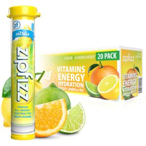 Zipfizz Daily Energy Drink Powder, Citrus, 20 Pack, 3-in-1 Sustained Energy, Rapid Hydration, and Essential Vitamins, Sugar-Free, Electrolyte Powder, Contains Vitamin B-12 & Antioxidants (EXP 02/01/28)
