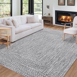 ROYHOME Machine Washable Braided Area Rug, 4x6, Stain Resistant, Non-Slip, Farmhouse Solid Printed Textured Accent Rug, Grey