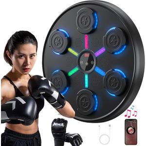 Music Boxing Machine with Boxing Gloves, Boxing Machine Wall Mounted Music, Wall Boxing Machine Trainer with 9 Modes, Smart Display Screen, LED Lights, Music Boxing Machine for Adults (Black)