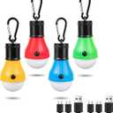 Led Camping Lantern USB Rechargeable, Outdoor Tent Lights for Camping Hanging, Kids with Clip Hook Camping Flashlight (Pack of 4 Colored)