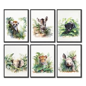 6Pcs Nursery Woodland Animal Wall Art Wild Animals Forest Posters Print Artwork Kids Room Ideas Paintings Pictures Wall Decor for Baby Boys and Girls Childrens Room Hom Decoratione Unframed.Pack of 2