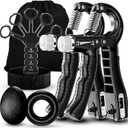 Grip Strength Trainer(5 Pack) with Finger Exerciser, Hand Grip Strengthener, Finger Stretcher,Grip Ring & Stress Relief Ball for Muscle Building and Injury Recover with Carry Bag (BLACK)