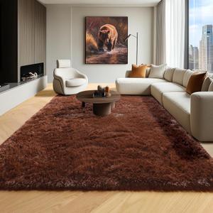 Brown 6x9 Area Rugs for Living Room Bedroom, Large Fluffy Bedside Throw Rug, Soft Plush Shaggy Fuzzy Floor Carpet for Nursery Kids Girls Boys Teen Dorm Home Office Decor Aesthetic