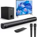Karaoke Soundbar with Subwoofer for TV: Sound Bar with 2 Wireless Microphones - Home Theater Surround Sound System - Bluetooth Speaker with Remote Supports HDMI ARC/Optical/AUX/USB for TV/PC