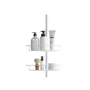 Zenna Home Tension Pole Shower Caddy, Adjustable Corner Shower Storage System with 2 Baskets and Built in Towel Bar, Rust-Resistant Bathroom Organization Solution, White 