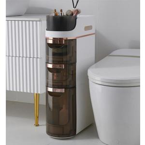 3 Tiers Bathroom Floor Cabinet with Wheels, Mobile Storage Cabinet with Large Capacity Floor Standing Narrow Storage Cabinet with Drawers for Bathroom
