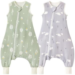 2 Pack Side Open 1 TOG Sleep Sack with Legs, 100% Cotton Spring & Autumn Toddler Sleep Sack with Feet, Foliage & Bear, Size M