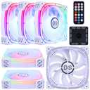 DS Addressable RGB 120MM LED Fans with 6PIN Remote Controller for White PC Case, CPU Cooler, Radiators System (RGB Fans 6 Pack, G Series)