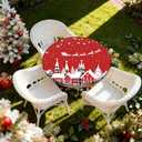 Pardick Red Christmas Round Fitted Tablecloth with Elastic Edge, Reindeer Santa Fitted Table Cloth Waterproof Wipeable Table Cover Holiday Tablecloth, Fits Tables up to 45"-56" Diameter