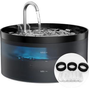 Cat Water Fountain for Cats Indoor: GIOTOHUN 108oz/3.2L Black Cat Drinking Founttain - Pet Fountains Contains 6 Filters + 3 Sponges