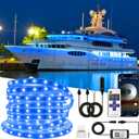 50FT Waterproof Marine LED Strip Lights with Remote, Pontoon Boat Lights App Control, 12V Interior LED Blue Strip Lights for Boat, Night Fishing Lighting for Kayaks, Jon Boats, Decks and Bass boat