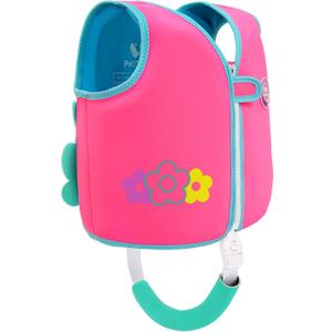 Pottwal Swim Vest for Kids - Swim Jacket for 1-2 Years (24-33LBS) - Buoyancy Aid Made of Neoprene & EPE - with Adjustable Crotch Strap (Medium, Peach Red)