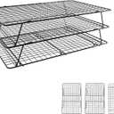 Cooling Rack, 3 Tier Stackable Cooling Racks for Cooking Baking Roasting, Multi-Level Collapsible Cookie Rack for Cakes, Oven Safe & Easy Clean (Black, 3-Tier-SL)