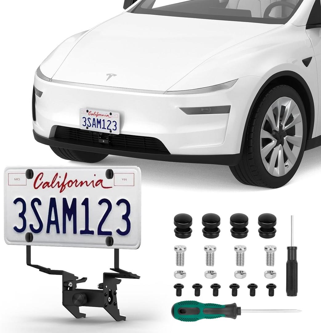 2026 Upgraded Lockable No Drill Front License Plate Holder for Model Y Juniper, License Plate Mount Kit with Anti-Theft Design for Tesla Model Y Juniper Accessories,No Block Bumper Camera Visibility