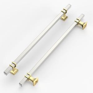 10 Pack 10 Inch(254mm) Cabinet Pull Brushed Nickel and Gold Kitchen Cabinets Handles Brushed Satin Nickel Cabinet Hardware for Cupboard Square Kitchen Pulls for Cabinets Drawer Handles