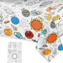 Large Outer Space Coloring Tablecloth - Giant Solar System Theme Colorable Paper Poster, Galaxy Activity Games Table cloth for Space Birthday Party Decorations Supplies Favors Crafts Gifts, 54x108 In